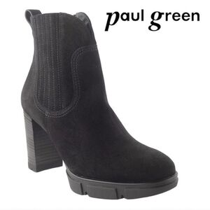 Paul Green Nadia Black Suede Lug Sole Ankle Bootie Boots Size 5 UK | 7.5 US